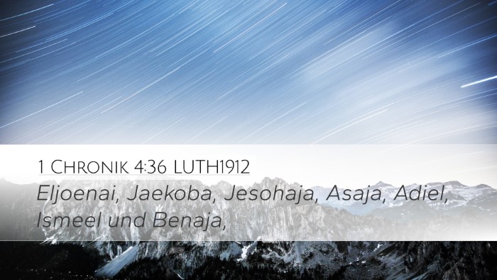 1 Chronik 4:36 LUTH1912 Desktop Wallpaper - Eljoenai, Jaekoba, Jesohaja, Asaja, Adiel, Ismeel - Desktop Bible Verse Wallpaper
