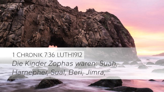1 Chronik 7:36 LUTH1912 Desktop Wallpaper - Die Kinder Zophas waren: Suah, Harnepher, Sual, - Desktop Bible Verse Wallpaper