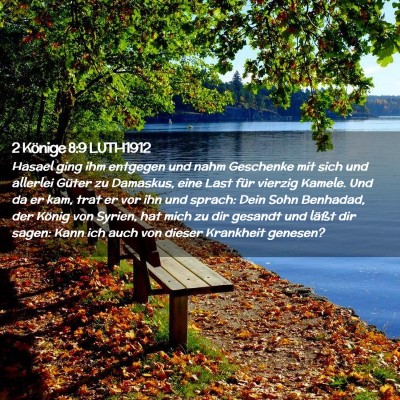 Picture 02 - 2 Könige 8:9 LUTH1912 - Hasael ging ihm entgegen und nahm Geschenke mit - Bible Verse Picture