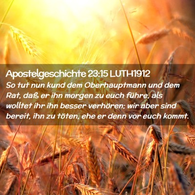 Picture 02 - Apostelgeschichte 23:15 LUTH1912 - So tut nun kund dem Oberhauptmann und dem Rat, - Bible Verse Picture