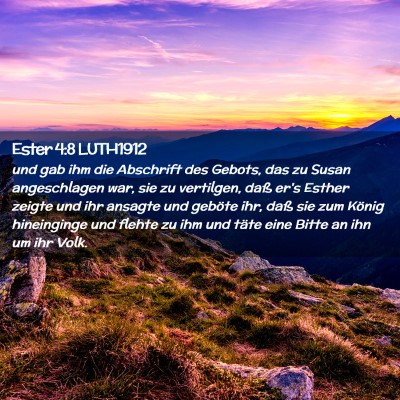 Picture 02 - Ester 4:8 LUTH1912 - und gab ihm die Abschrift des Gebots, das zu - Bible Verse Picture