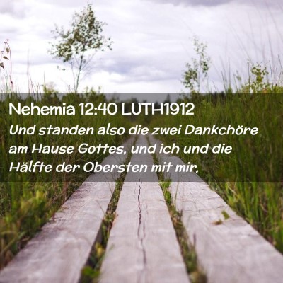 Picture 02 - Nehemia 12:40 LUTH1912 - Und standen also die zwei Dankchöre am Hause - Bible Verse Picture