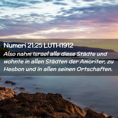 Picture 02 - Numeri 21:25 LUTH1912 - Also nahm Israel alle diese Städte und wohnte in - Bible Verse Picture