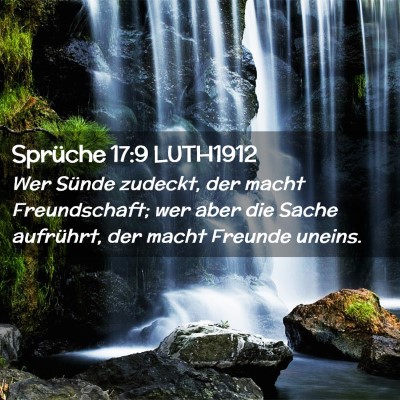 Picture 02 - Sprüche 17:9 LUTH1912 - Wer Sünde zudeckt, der macht Freundschaft; wer - Bible Verse Picture