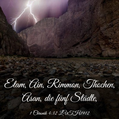 Picture 03 - 1 Chronik 4:32 LUTH1912 - Etam, Ain, Rimmon, Thochen, Asan, die fünf - Bible Verse Picture