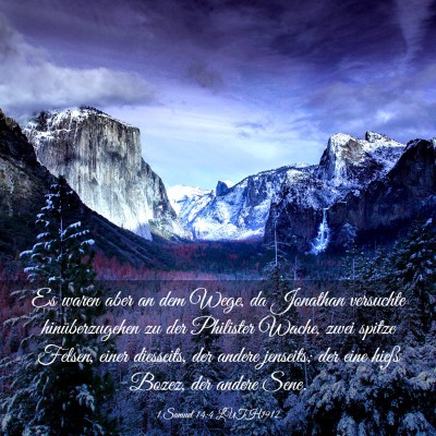 Picture 03 - 1 Samuel 14:4 LUTH1912 - Es waren aber an dem Wege, da Jonathan versuchte - Bible Verse Picture