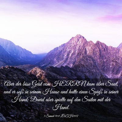Picture 03 - 1 Samuel 19:9 LUTH1912 - Aber der böse Geist vom HERRN kam über Saul, - Bible Verse Picture
