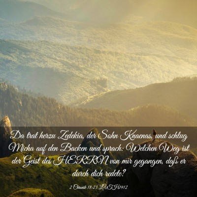 Picture 03 - 2 Chronik 18:23 LUTH1912 - Da trat herzu Zedekia, der Sohn Knaenas, und - Bible Verse Picture