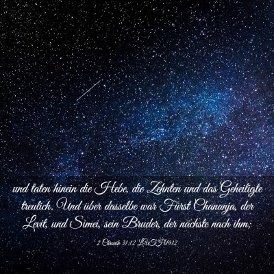 Picture 03 - 2 Chronik 31:12 LUTH1912 - und taten hinein die Hebe, die Zehnten und das - Bible Verse Picture