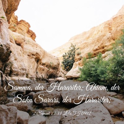 Picture 03 - 2 Samuel 23:33 LUTH1912 - Samma, der Harariter; Ahiam, der Sohn Sarars, der - Bible Verse Picture