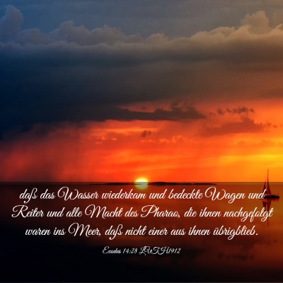 Picture 03 - Exodus 14:28 LUTH1912 - daß das Wasser wiederkam und bedeckte Wagen und - Bible Verse Picture