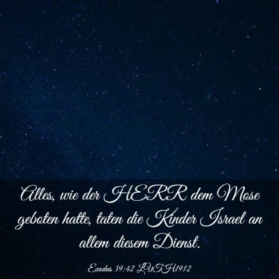 Picture 03 - Exodus 39:42 LUTH1912 - Alles, wie der HERR dem Mose geboten hatte, taten - Bible Verse Picture