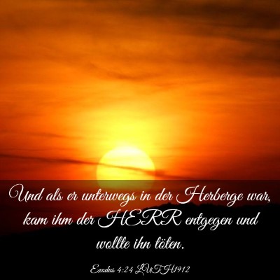 Picture 03 - Exodus 4:24 LUTH1912 - Und als er unterwegs in der Herberge war, kam ihm - Bible Verse Picture