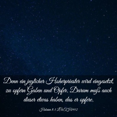 Picture 03 - Hebräer 8:3 LUTH1912 - Denn ein jeglicher Hoherpriester wird eingesetzt, - Bible Verse Picture