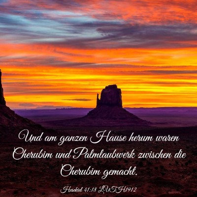 Picture 03 - Hesekiel 41:18 LUTH1912 - Und am ganzen Hause herum waren Cherubim und - Bible Verse Picture