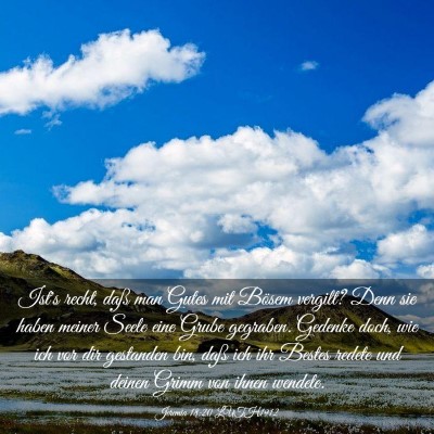 Picture 03 - Jeremia 18:20 LUTH1912 - Ist's recht, daß man Gutes mit Bösem vergilt? - Bible Verse Picture
