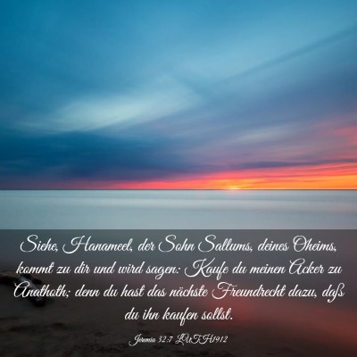 Picture 03 - Jeremia 32:7 LUTH1912 - Siehe, Hanameel, der Sohn Sallums, deines Oheims, - Bible Verse Picture