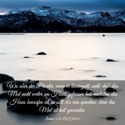 Picture 03 - Levitikus 14:48 LUTH1912 - Wo aber der Priester, wenn er hineingeht, sieht, - Bible Verse Picture