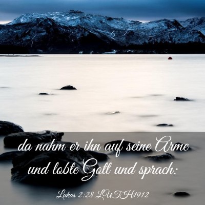Picture 03 - Lukas 2:28 LUTH1912 - da nahm er ihn auf seine Arme und lobte Gott und - Bible Verse Picture