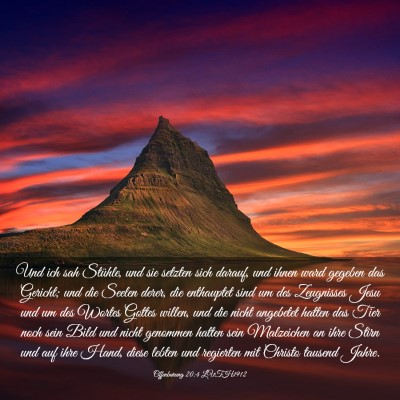 Picture 03 - Offenbarung 20:4 LUTH1912 - Und ich sah Stühle, und sie setzten sich darauf, - Bible Verse Picture