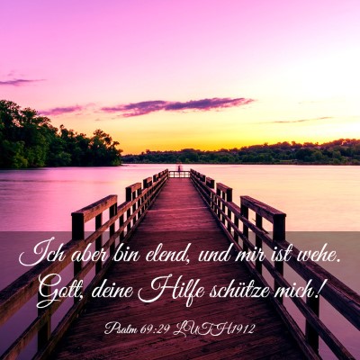 Picture 03 - Psalm 69:29 LUTH1912 - Ich aber bin elend, und mir ist wehe. Gott, deine - Bible Verse Picture