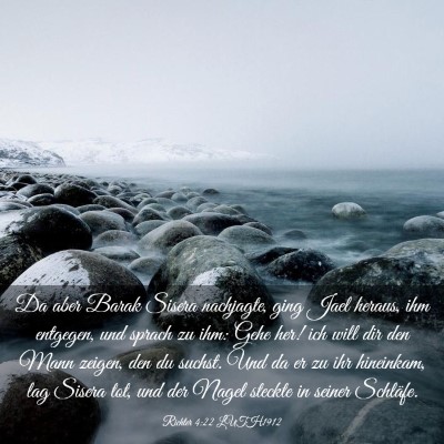 Picture 03 - Richter 4:22 LUTH1912 - Da aber Barak Sisera nachjagte, ging Jael heraus, - Bible Verse Picture