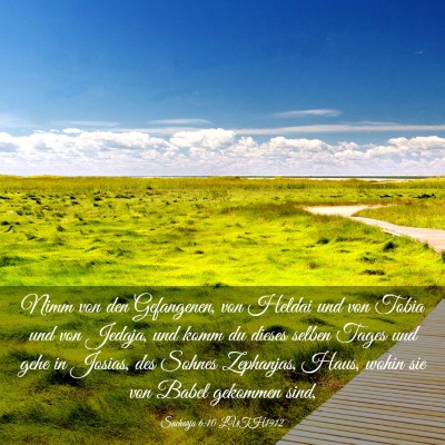 Picture 03 - Sacharja 6:10 LUTH1912 - Nimm von den Gefangenen, von Heldai und von Tobia - Bible Verse Picture