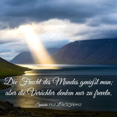 Picture 03 - Sprüche 13:2 LUTH1912 - Die Frucht des Mundes genießt man; aber die - Bible Verse Picture