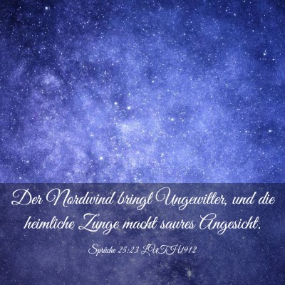 Picture 03 - Sprüche 25:23 LUTH1912 - Der Nordwind bringt Ungewitter, und die heimliche - Bible Verse Picture