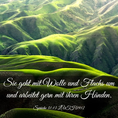 Picture 03 - Sprüche 31:13 LUTH1912 - Sie geht mit Wolle und Flachs um und arbeitet - Bible Verse Picture