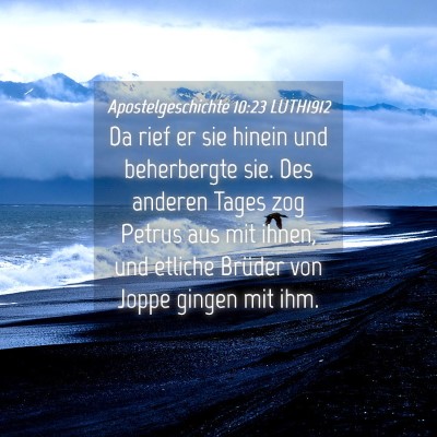 Picture 04 - Apostelgeschichte 10:23 LUTH1912 - Da rief er sie hinein und beherbergte sie. Des - Bible Verse Picture