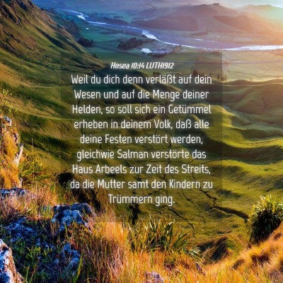 Picture 04 - Hosea 10:14 LUTH1912 - Weil du dich denn verläßt auf dein Wesen und - Bible Verse Picture