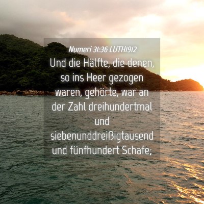 Picture 04 - Numeri 31:36 LUTH1912 - Und die Hälfte, die denen, so ins Heer gezogen - Bible Verse Picture