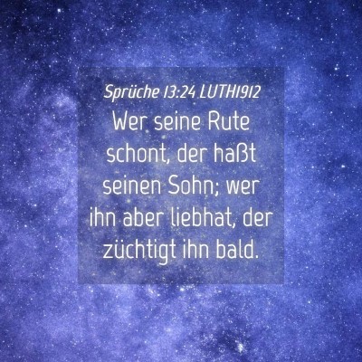 Picture 04 - Sprüche 13:24 LUTH1912 - Wer seine Rute schont, der haßt seinen Sohn; wer - Bible Verse Picture