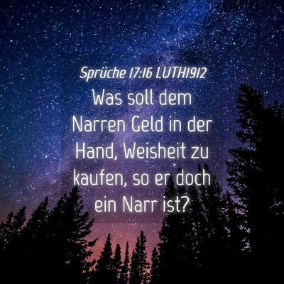 Picture 04 - Sprüche 17:16 LUTH1912 - Was soll dem Narren Geld in der Hand, Weisheit zu - Bible Verse Picture