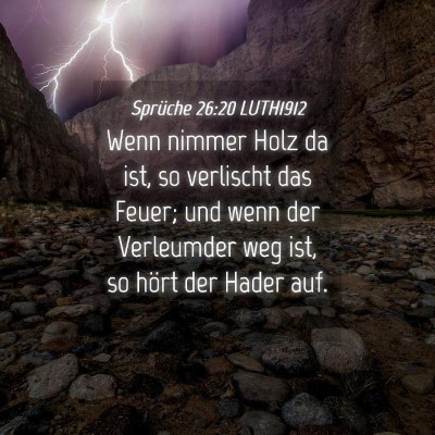 Picture 04 - Sprüche 26:20 LUTH1912 - Wenn nimmer Holz da ist, so verlischt das Feuer; - Bible Verse Picture