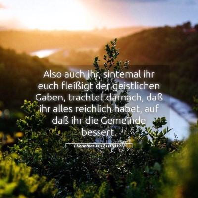Picture 05 - 1 Korinther 14:12 LUTH1912 - Also auch ihr, sintemal ihr euch fleißigt der - Bible Verse Picture
