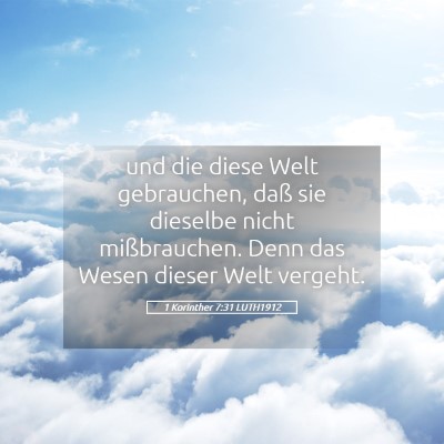 Picture 05 - 1 Korinther 7:31 LUTH1912 - und die diese Welt gebrauchen, daß sie dieselbe - Bible Verse Picture