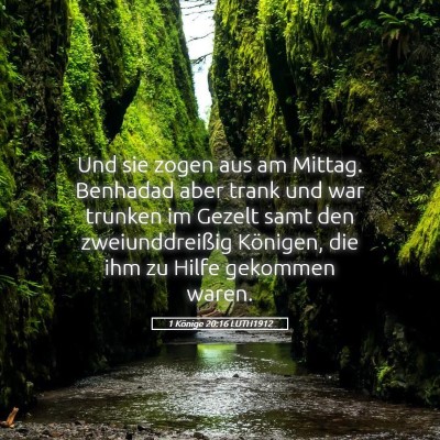 Picture 05 - 1 Könige 20:16 LUTH1912 - Und sie zogen aus am Mittag. Benhadad aber trank - Bible Verse Picture