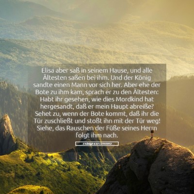 Picture 05 - 2 Könige 6:32 LUTH1912 - Elisa aber saß in seinem Hause, und alle - Bible Verse Picture