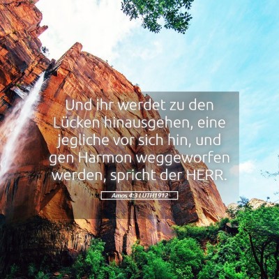 Picture 05 - Amos 4:3 LUTH1912 - Und ihr werdet zu den Lücken hinausgehen, eine - Bible Verse Picture