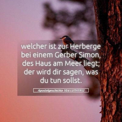 Picture 05 - Apostelgeschichte 10:6 LUTH1912 - welcher ist zur Herberge bei einem Gerber Simon, - Bible Verse Picture