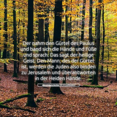 Picture 05 - Apostelgeschichte 21:11 LUTH1912 - Der nahm den Gürtel des Paulus und band sich die - Bible Verse Picture