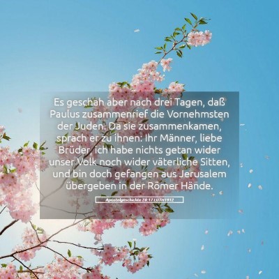 Picture 05 - Apostelgeschichte 28:17 LUTH1912 - Es geschah aber nach drei Tagen, daß Paulus - Bible Verse Picture