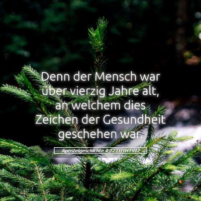 Picture 05 - Apostelgeschichte 4:22 LUTH1912 - Denn der Mensch war über vierzig Jahre alt, an - Bible Verse Picture