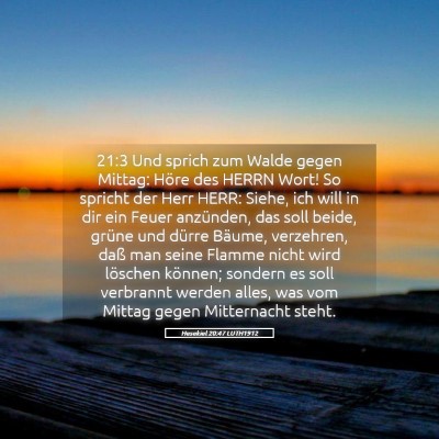 Picture 05 - Hesekiel 20:47 LUTH1912 - 21:3 Und sprich zum Walde gegen Mittag: Höre des - Bible Verse Picture