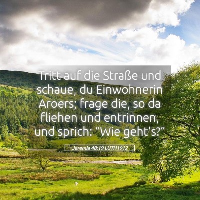 Picture 05 - Jeremia 48:19 LUTH1912 - Tritt auf die Straße und schaue, du Einwohnerin - Bible Verse Picture
