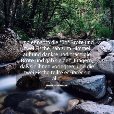 Picture 05 - Markus 6:41 LUTH1912 - Und er nahm die fünf Brote und zwei Fische, sah - Bible Verse Picture
