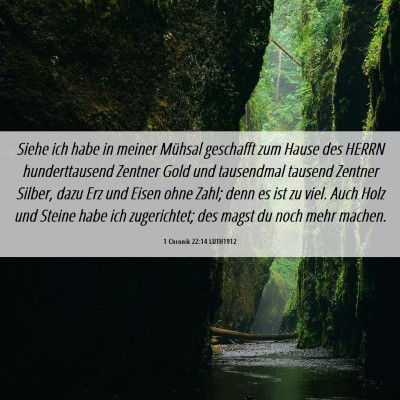 Picture 06 - 1 Chronik 22:14 LUTH1912 - Siehe ich habe in meiner Mühsal geschafft zum - Bible Verse Picture