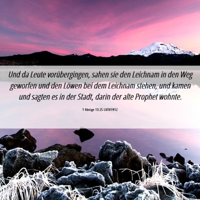 Picture 06 - 1 Könige 13:25 LUTH1912 - Und da Leute vorübergingen, sahen sie den - Bible Verse Picture